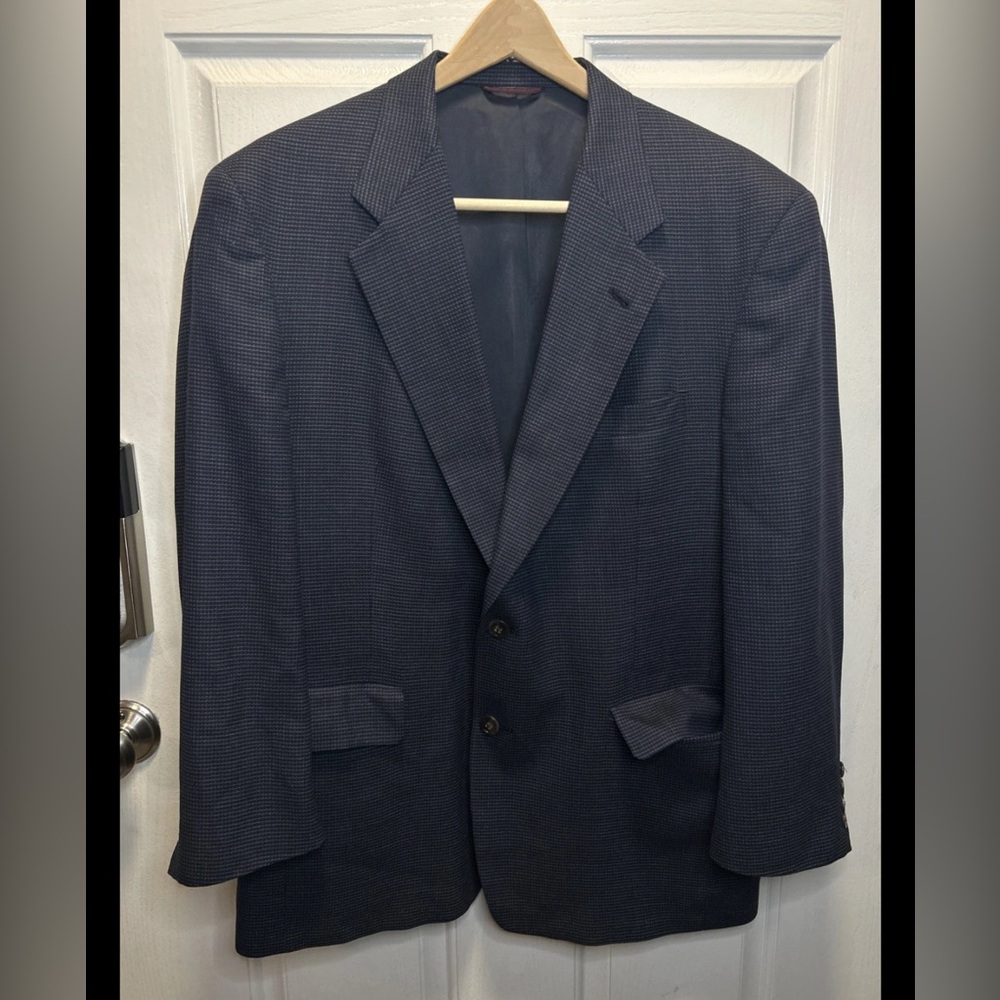 Hart Schaffner Marx Blazer Sport Coat Jacket Mens 43R Blue Gray Micro Check Wool